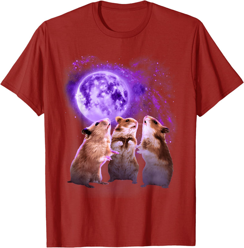 Hamsters Howling at The Moon Shirt - Funny Hamster T-Shirt - Cranberry Red