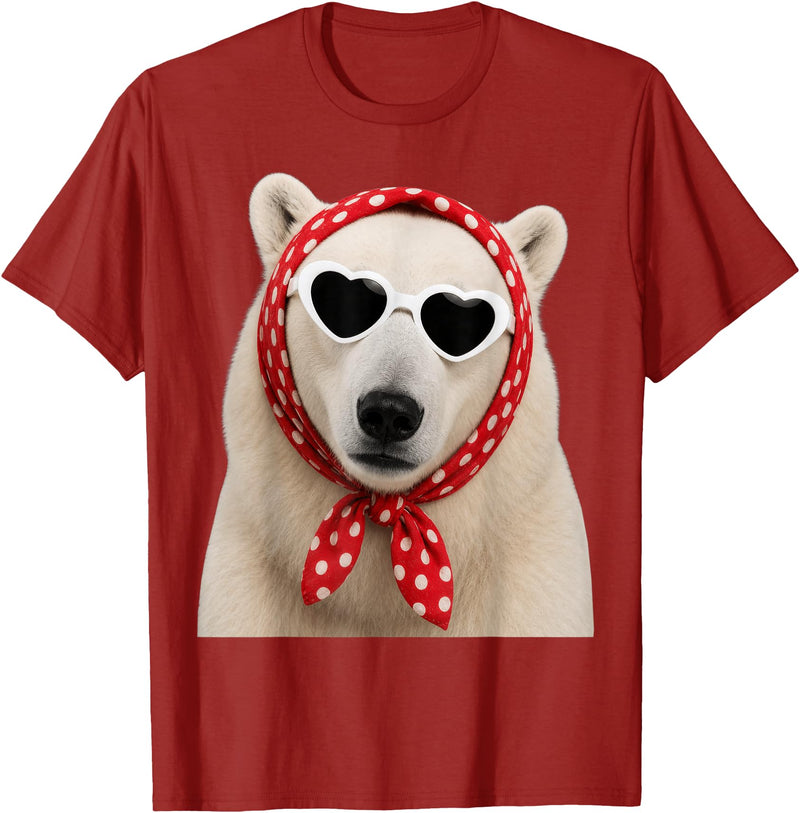 Funny Polar Bear with Sunglasses Cute Polar Bear Lover Heart Sunglasses T-Shirt - Cranberry Red