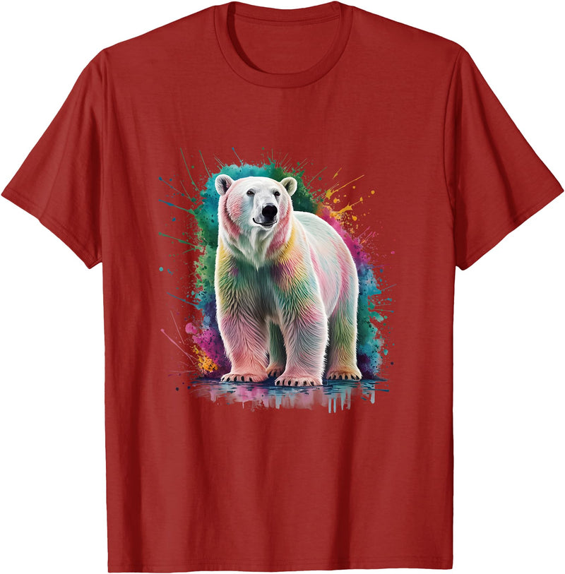 Colorful Watercolor Animal Designs Polar Bear Men Woman Colorful Watercolor Polar Bear T-Shirt - Cranberry Red