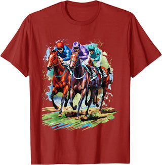 Horse Lover Gift Co. Funny Horse Racing Jockey Racer Derby Rider Race Track T-Shirt - Cranberry Red
