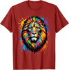 Colorful Lion Wildlife Lover Colorful Lion Face Paint Splash Art T-Shirt - Cranberry Red