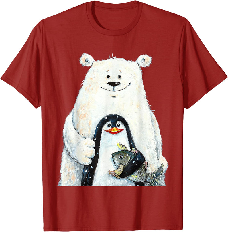 click here for better animal tees cute Polar bear and penguin bird fish lovers animal friends T-Shirt - Cranberry Red