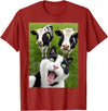 deep impression Funny Black and White Cat Cow Selfie T-Shirt - Cranberry Red
