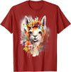 Llama Bloom Studio Cute Llama Floral Crown Watercolor Animal Art T-Shirt - Cranberry Red