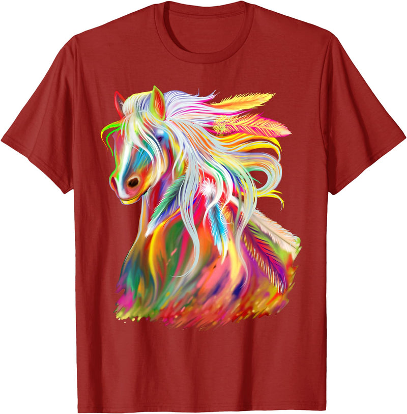 Love Horses Apparel For Girls Women Horse Head Watercolor Equestrian T-Shirt - Cranberry Red
