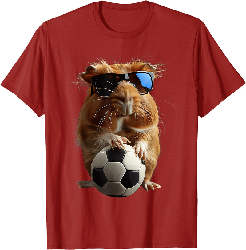 Animal Soccer Design Guinea Pig Soccer T-Shirt - Cranberry Red