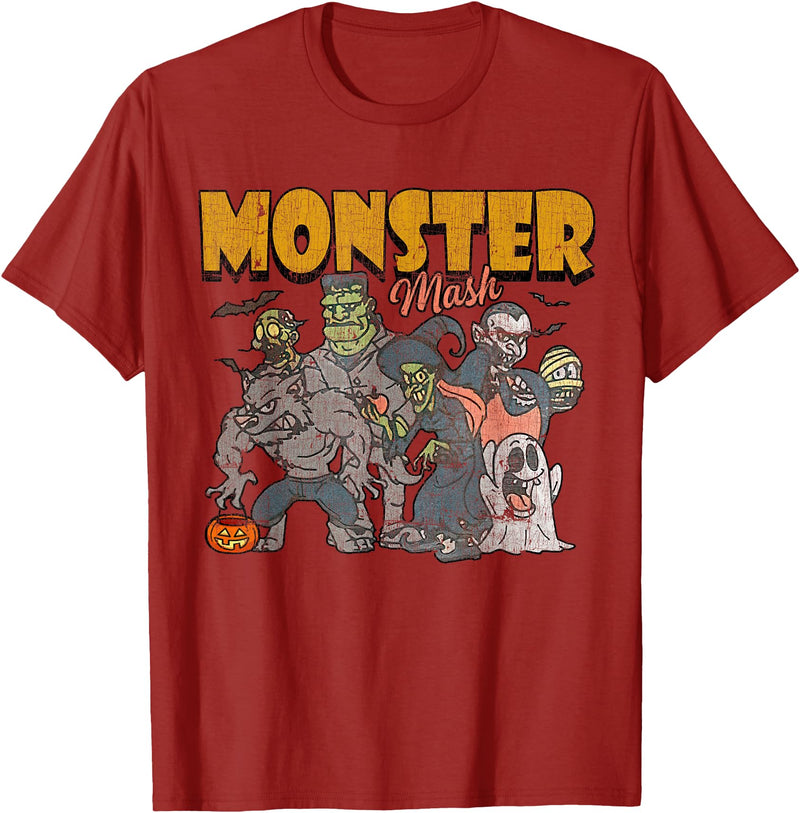 Monster Mash Vintage Ghost Halloween Funny T-Shirt - Cranberry Red