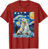 Bear Designs. Cute Polar Bear Van Gogh Style Starry Night Funny Graphic T-Shirt - Cranberry Red