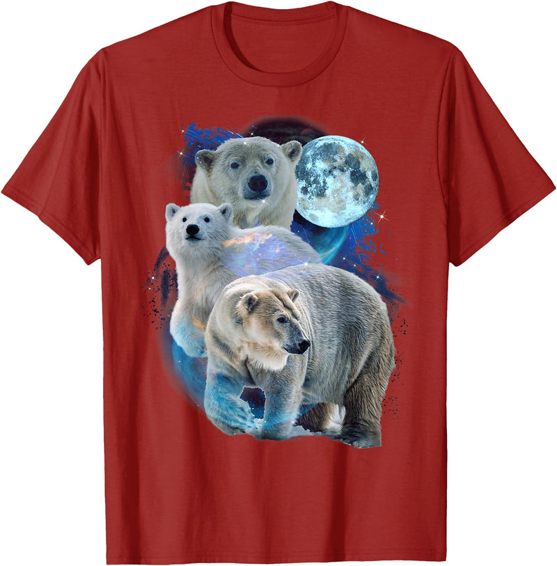 Polar Bears Art Vibes 3 Moon Polar Bears Funny Fur Marine Mammals Bear Art Humor T-Shirt - Cranberry Red