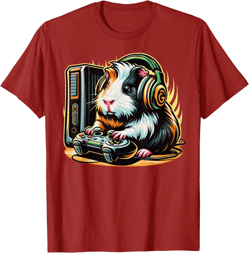Guinea Pig fluffy cavy Gamers Tees Guinea Pig Shirt Funny Guinea Pig & Video Games Lover Gamer T-Shirt - Cranberry Red