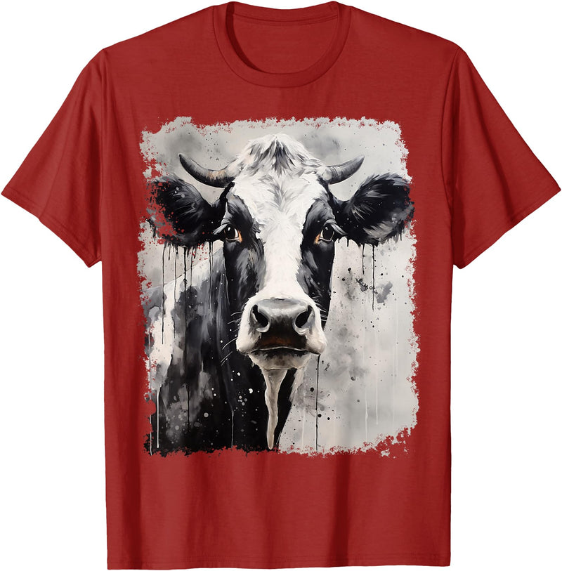 Noah&Friends A Black White Cow T-Shirt - Cranberry Red