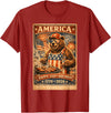 USA Birthday 250th American Spirit Tees All Ages Celebrate 250 Years with Fun Bear BBQ Graphic T-Shirt - Cranberry Red