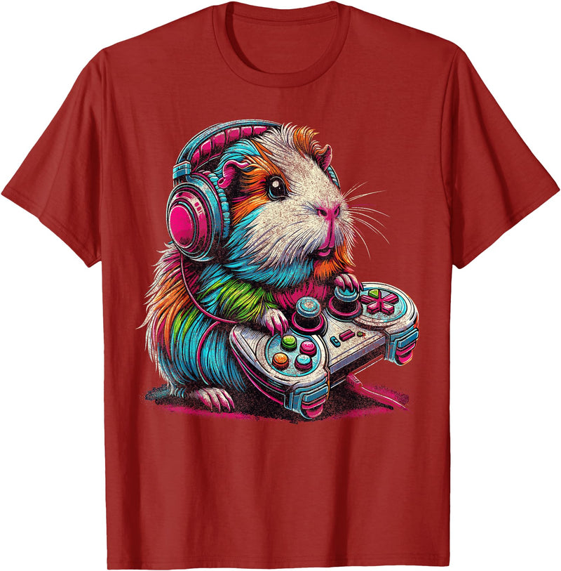 Funny Graphic Guinea Pig Gamers Guinea Pig Video Games Lover Guinea Pig T-Shirt - Cranberry Red