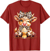 Cute Highland Cow Coffee Addict Leopard Bow Highland Cow Coffee Addict Funny Drink Coffee T-Shirt - Cranberry Red