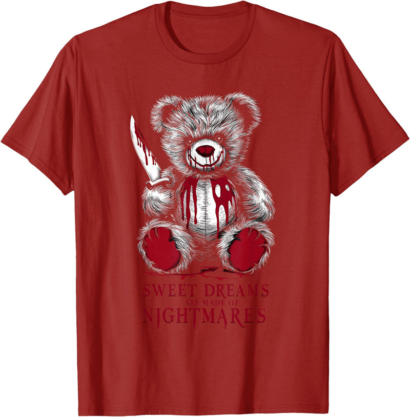 Horror Teddy Bear Horror Movie Scary Creepy Terrifying Teddy Spooky Plush Horror Teddy Bear Scary T-Shirt - Cranberry Red
