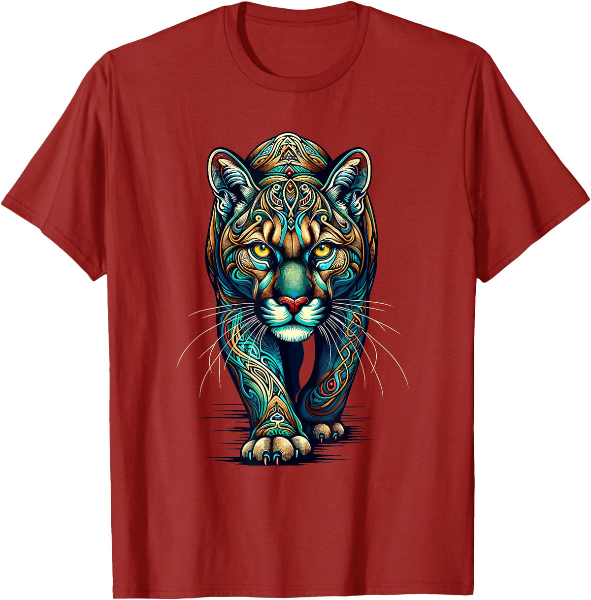 Cougars Gift For A Cougar Lover Mandala Art Cougars Cougar Mountain Lion Puma T-Shirt - Cranberry Red