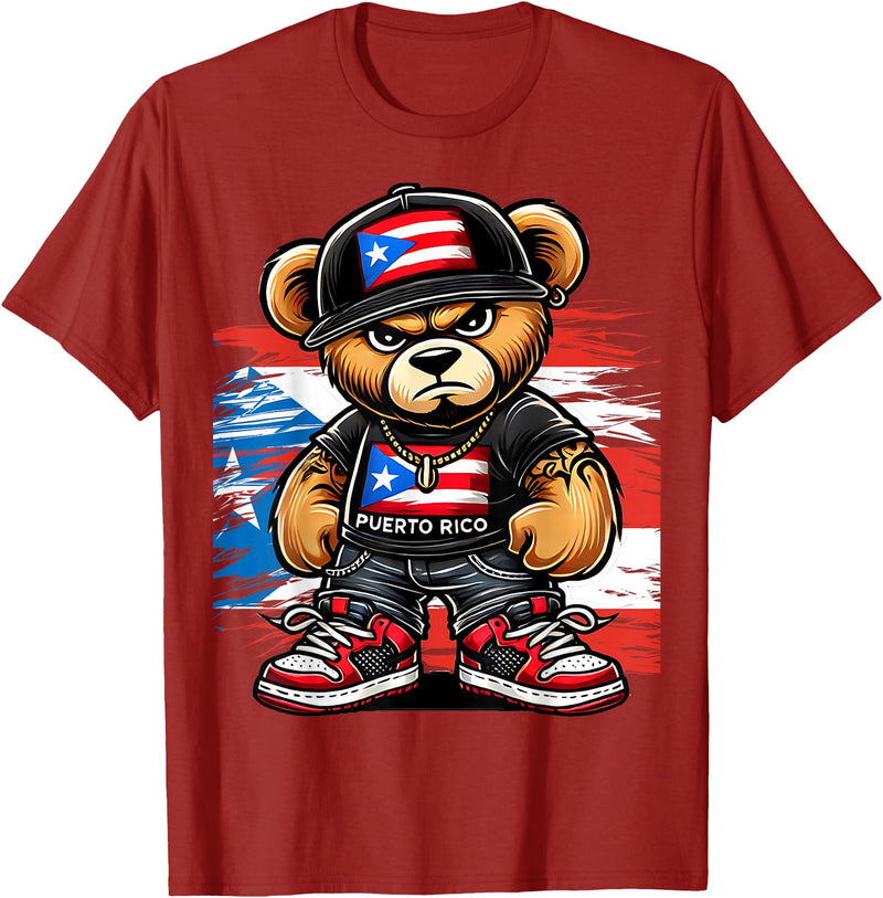 Hip Hop Teddy Bear for proud Puerto Ricans Cute Teddy Bear Puerto Rico Flag Boricua Puerto Rican T-Shirt - Cranberry Red