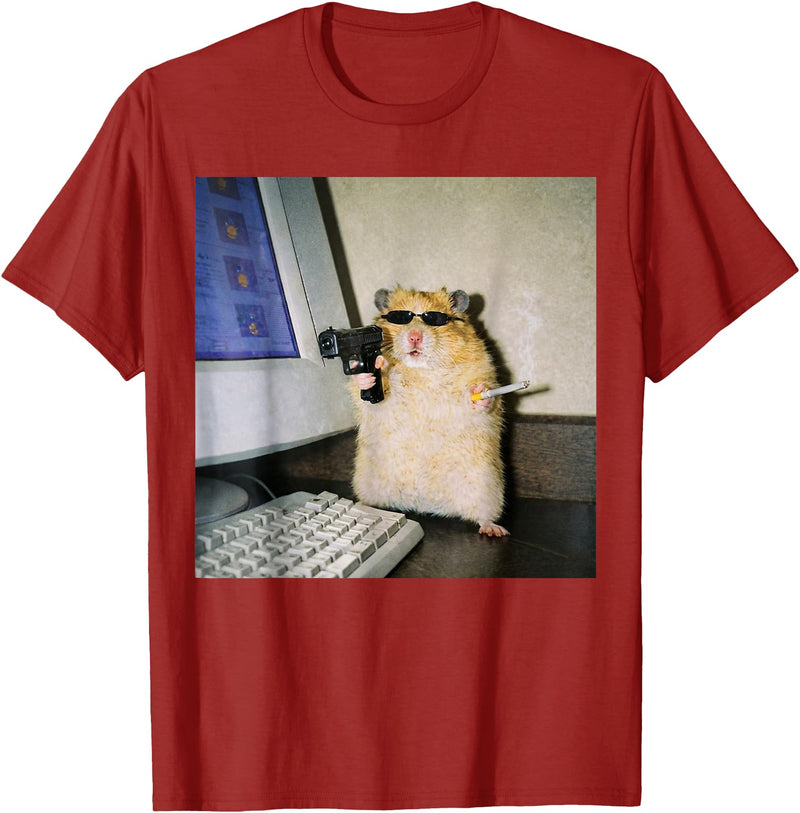 Funny Hamster Meme Cyber Hamster Meme Smoking Humor Computer T-Shirt - Cranberry Red