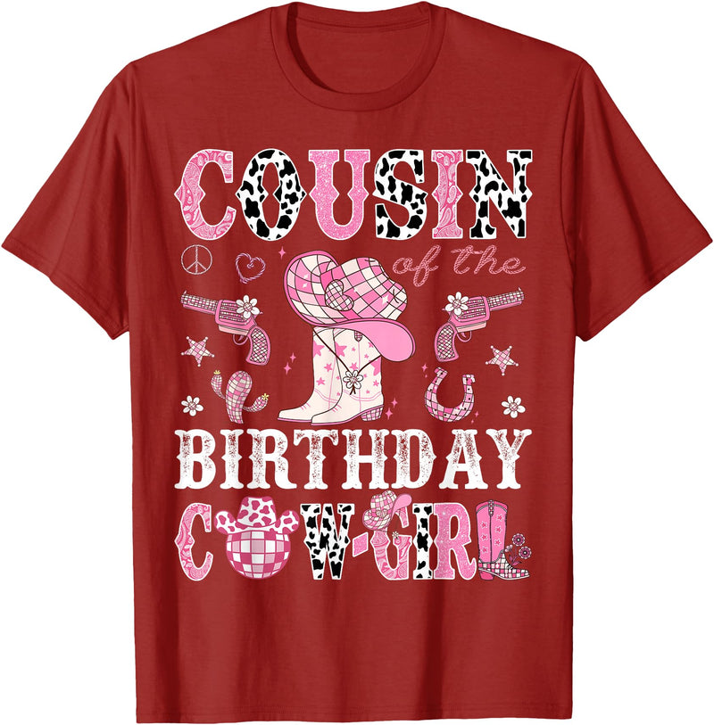 Cowgirl Disco 1st Birthday Matching Family Cousin Of The Birthday Cow-Girl Pink Disco Rodeo Western T-Shirt - Cranberry Red