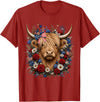 Funny July 4th Highland Cow Farm Lovers Highland Cow Florals 4th of July USA Flag Patriotic Women T-Shirt - Cranberry Red