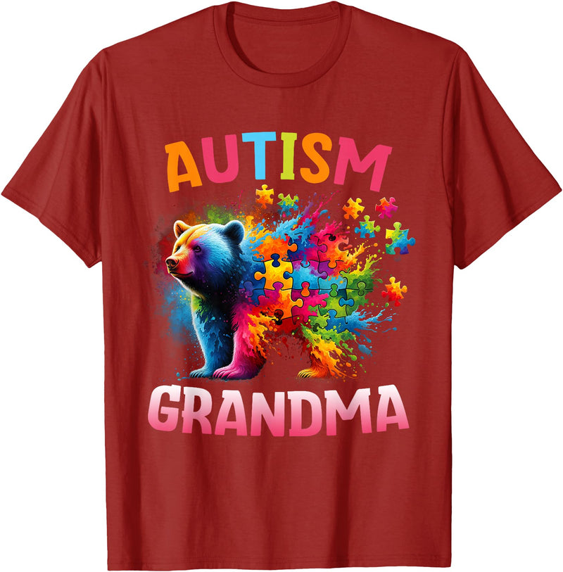 Colorful Rainbow Family Bear Autism Awareness Autism Grandma Colorful Rainbow Grandma Bear Autism T-Shirt - Cranberry Red