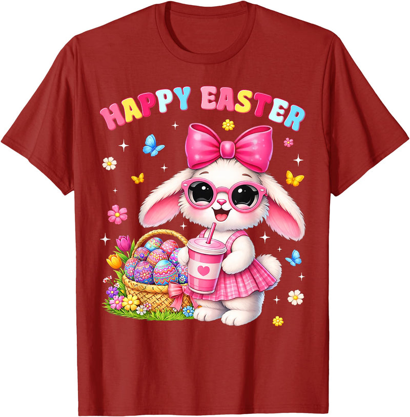 Happy Easter Coquette Easter Egg Rabbit Bunny Women Girl Kid T-Shirt in Cranberry Red