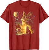Vintage Howling Bunny to the Moon Retro 90s Funny Rabbit T-Shirt in Cranberry Red