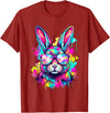 Happy Easter Bunny Face Tie Dye Bunny Rabbit with Glasses T-Shirt in Cranberry Red