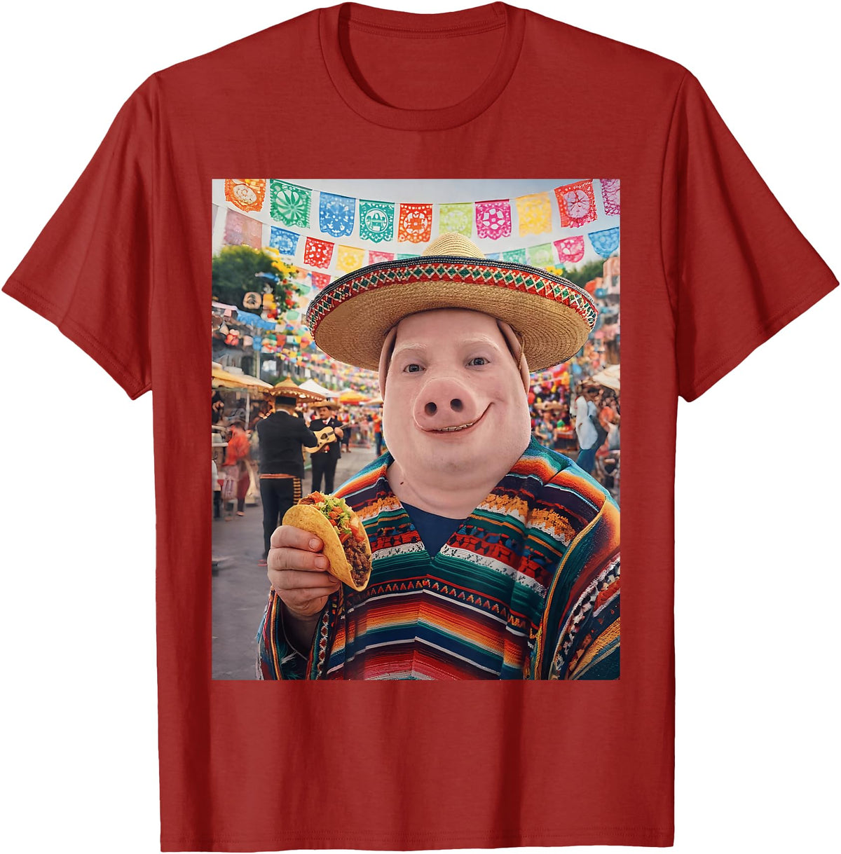 Pig John Pork Mexico Meme John Pork Funny Pig Man Mexican Fiesta Cinco de Mayo Taco T-Shirt - Cranberry Red