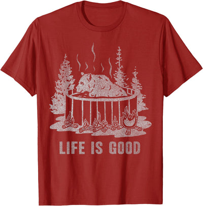 Life Is Good Hot Tub Bear Woods Explore Vintage T-Shirt