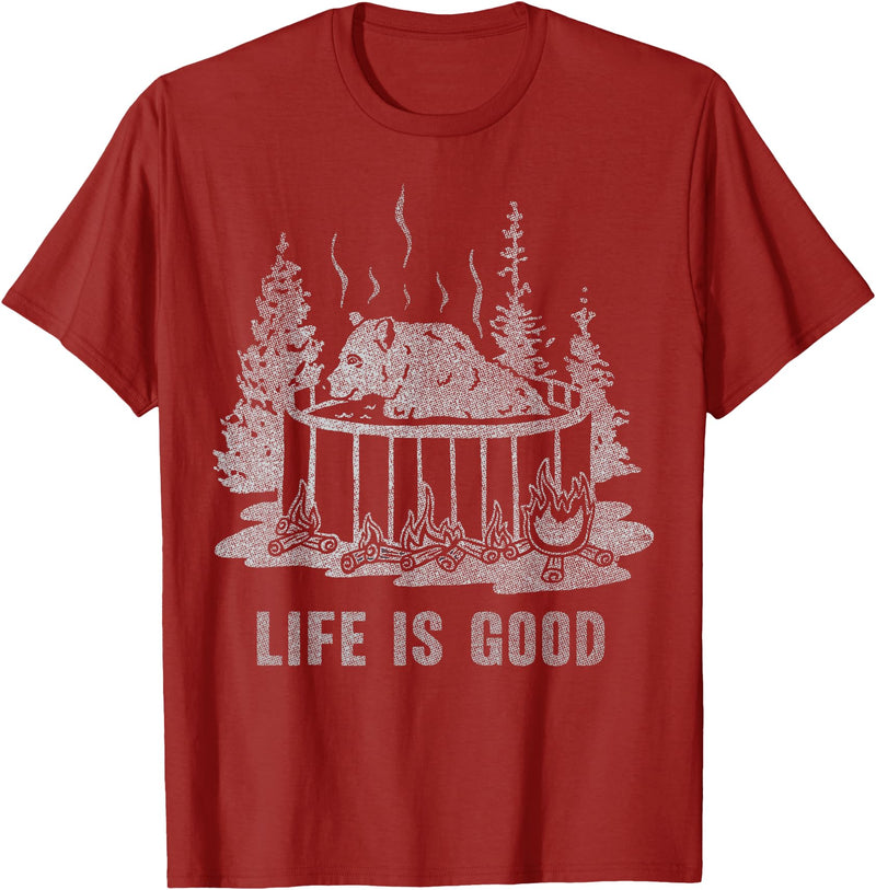 Trendy Apparel Life Is Good Hot Tub Bear Woods Explore Vintage T-Shirt - Cranberry Red