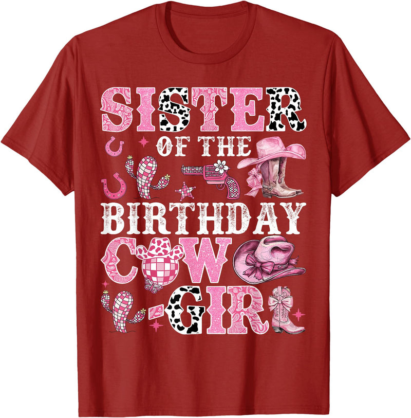 Birthday Girl CowGirl Family Matching Sister Of The Birthday Cow-Girl Rodeo Cow Girl Birthday T-Shirt - Cranberry Red
