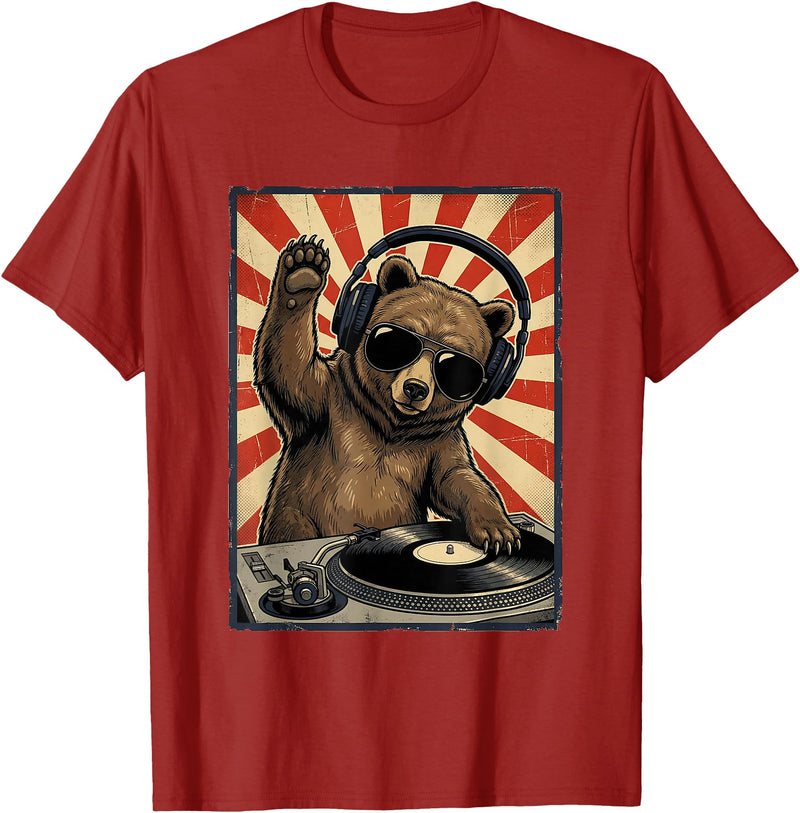 Bear DJ Stuff & Accessories Cool Retro Bear DJ Funny Bears Music Men Women Kids T-Shirt - Cranberry Red