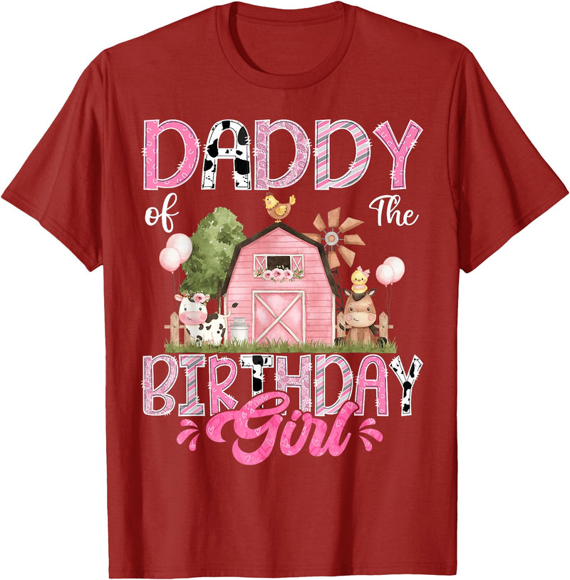 Famer Pink Cow Birthday Matching Tees Daddy Of The Birthday Girl 1St Birthday Pink Farm T-Shirt - Cranberry Red