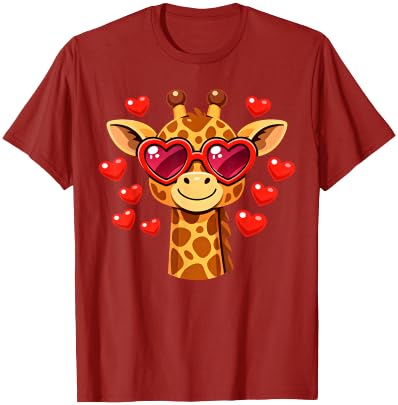 Funny Romantic Animal Cute Giraffe Heart Kawaii Giraffe Heart Glasses Valentine's Day Animal Lovers T-Shirt - Dark Green