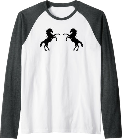 Wild For Horse Girls Two Horses (Black) Raglan Baseball Tee