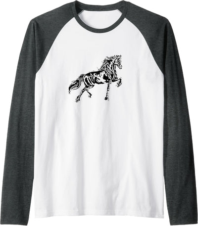 Horses Girls Women + Gift Kids Men Boys Horse Motif Raglan Baseball Tee