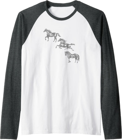Trendy Apparel Trendy Classic Centered Horses Stacked Raglan Baseball Tee