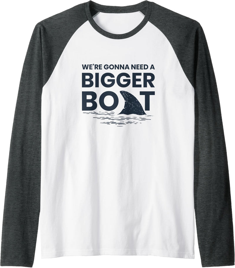 Green Cow Land We're Gonna Need A Bigger Boat Raglan Baseball Tee - Dark Heather Grey/White