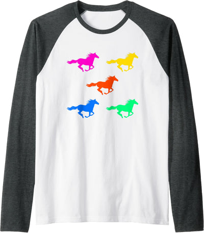 Horses Riding Horsemen Rider Horse Equestrian Saddle and Horseshoes Raglan Baseball Tee