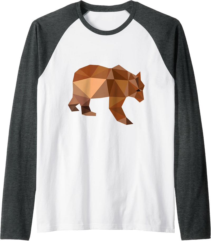Fun Designs Bear Raglan Baseball Tee - Dark Heather Grey/White