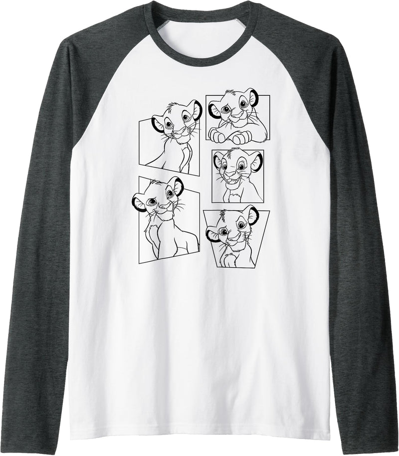 Disney Lion King Simba Portrait Panels Raglan Baseball Tee - Dark Heather Grey/White
