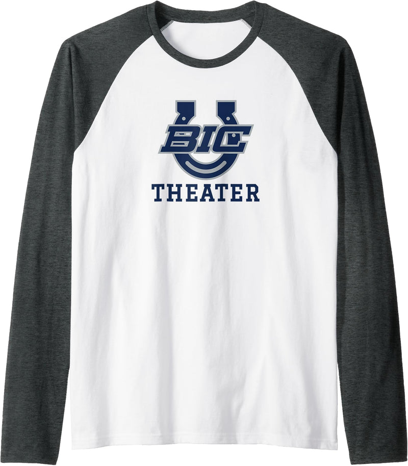 Buffalo Island, Monette, AR 72447 Buffalo Island Central High School Mustangs Theater Raglan Baseball Tee - Dark Heather