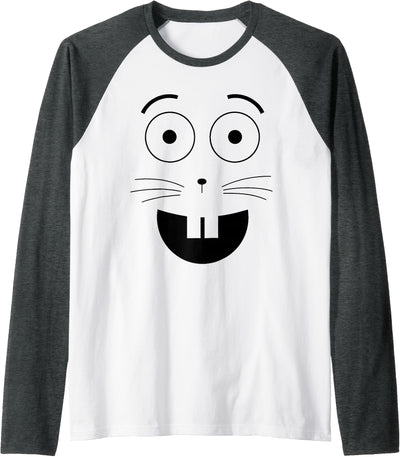 Big Cartoon Bunny Face Gap Tooth Raglan Tee