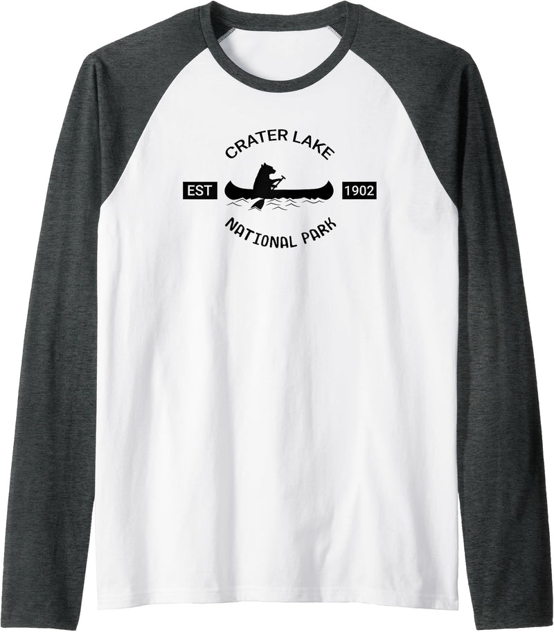 Oregon Bear Gift Tees Oregon Bear Shirt | Crater Lake National Park Gift Raglan Baseball Tee - Dark Heather Grey/White