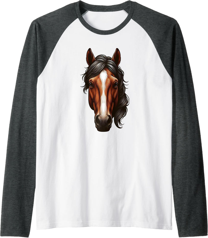 The Horse Co. Horse Head Graphic Raglan Baseball Tee - Dark Heather Grey/White