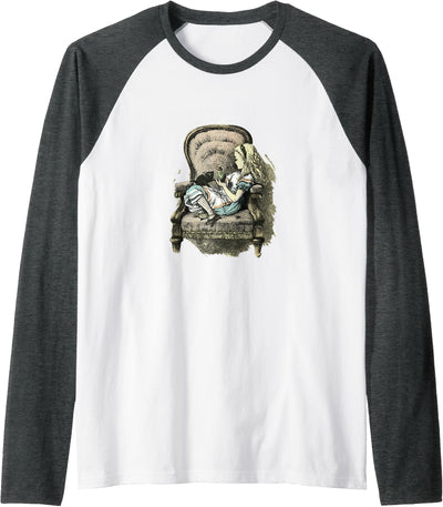 Vintage Images Alice in Wonderland Big Chair With Cat Vintage Illustration Raglan Baseball Tee