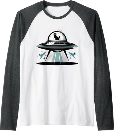Mid-Century Designs by B. Midcentury Mid Century Cat Retro Atomic Age Space Capsule Raglan Baseball Tee