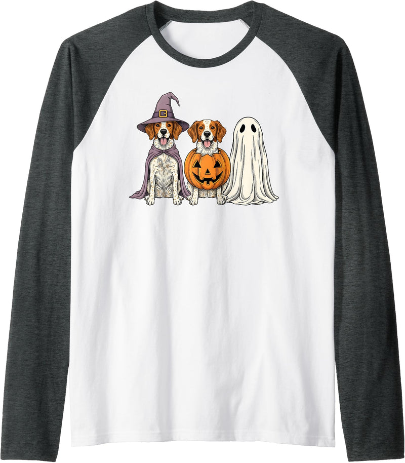Funny Retro Brittany Spaniel mom Halloween Witch Spooky Ghost Brittany Spaniel Pumpkin Halloween Dog Lover Raglan Baseball