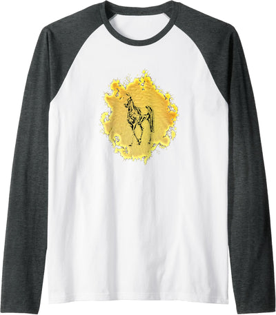 Horses Girls Women Gift Kids + Men Boys Horse Motif Raglan Baseball Tee